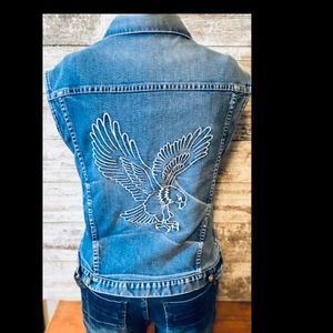 Denim Vest | Made in USA | Eagle embroidery on back | distressed | vintage |